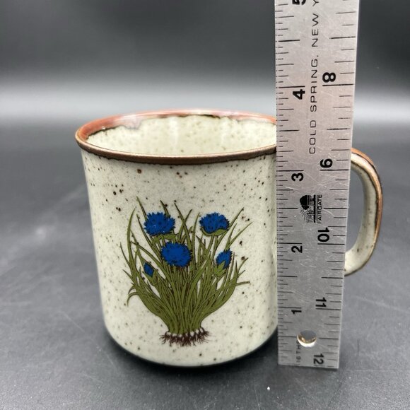 VTG Takahashi Otagiri Blue Wildflower Stoneware Coffee Mug Gray Brown Speckled - Picture 2 of 8